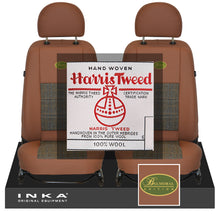 Load image into Gallery viewer, Land Rover Defender L316 INKA Tan Leatherette & Harris Tweed Front Pair Tailored Seat Covers MY07-16 With Embroidery