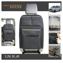 Load image into Gallery viewer, VW California T6.1,T6,T5 Inka Seatstor Seat Storage Three Pocket Organsier Tidy Black Leatherette With bespoke " California Series" embroidery