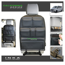 Load image into Gallery viewer, VW California T6.1,T6,T5 Inka Seatstor Seat Storage Six Pocket Organsier Tidy Black Leatherette With bespoke " California Series" embroidery