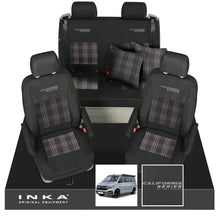 Load image into Gallery viewer, VW California T6.1, T6, T5.1, T5 Ocean, Coast, Beach, SE, Surf INKA Tailored Seat Covers Second Skin With GTi Tartan Centres & Embroidery