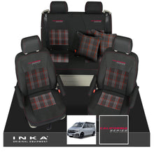 Load image into Gallery viewer, VW California T6.1, T6, T5.1, T5 Ocean, Coast, Beach, SE, Surf INKA Tailored Seat Covers Second Skin With GTi Tartan Centres & Embroidery