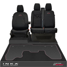 Load image into Gallery viewer, Ford Transit Custom INKA Front 1+2 Tailored Waterproof Seat Covers & Tailored Rubber Mat Black MY-12-23 (Choice of 7 Colours) - Custom Sport Embroidery
