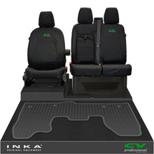 Load image into Gallery viewer, Ford Transit Custom INKA Front 1+2 Tailored Waterproof Seat Covers & Tailored Rubber Mat Black MY-12-23 (Choice of 7 Colours) - CV Professional Embroidery