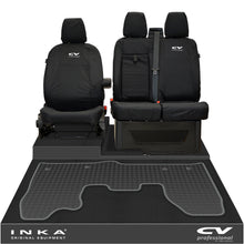 Load image into Gallery viewer, Ford Transit Custom INKA Front 1+2 Tailored Waterproof Seat Covers & Tailored Rubber Mat Black MY-12-23 (Choice of 7 Colours) - CV Professional Embroidery