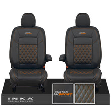 Load image into Gallery viewer, All New Ford Transit Custom Front 1+1 CUSTOM SPORT INKA Bentley Leatherette Tailored Seat Covers Black MY-2024 (Choice of 7 Colours)