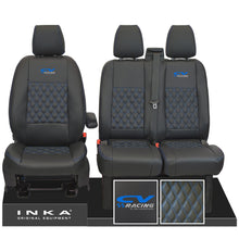 Load image into Gallery viewer, Ford Transit MK8/MK9 INKA Front Tailored Seat Covers Black Bentley Diamond Quilt MY 2014 Onwards (7 COLORS) - CV Racing Embroidery