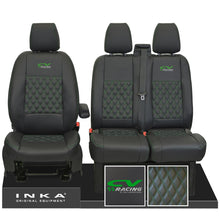 Load image into Gallery viewer, Ford Transit MK8/MK9 INKA Front Tailored Seat Covers Black Bentley Diamond Quilt MY 2014 Onwards (7 COLORS) - CV Racing Embroidery