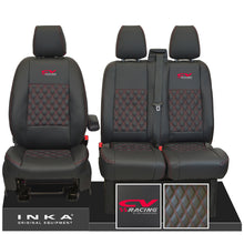 Load image into Gallery viewer, Ford Transit MK8/MK9 INKA Front Tailored Seat Covers Black Bentley Diamond Quilt MY 2014 Onwards (7 COLORS) - CV Racing Embroidery