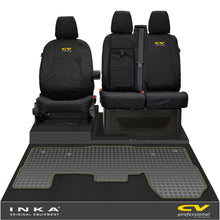 Load image into Gallery viewer, Ford Transit MK8/MK9 INKA Front 1+2 Tailored Waterproof Seat Covers & Tailored Rubber Mat Black MY-2014 Onwards (Choice of 7 Colours) - CV Professional Embroidery