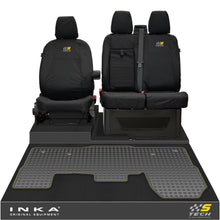 Load image into Gallery viewer, Ford Transit MK8/MK9 INKA Front 1+2 Tailored Waterproof Seat Covers & Tailored Rubber Mat Black MY-2014 Onwards (Choice of 7 Colours) - S-TECH Embroidery