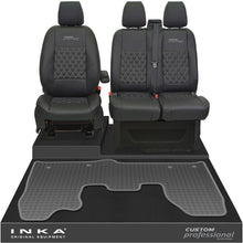 Load image into Gallery viewer, Ford Transit Custom MK1 Front 1+2 Bentley Diamond Quilt Leatherette Tailored Seat Covers & Tailored Rubber Mat Black MY-12-23 (Choice of 7 Colours) - Custom Professional Embroidery
