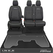 Load image into Gallery viewer, Ford Transit Custom MK1 Front 1+2 Bentley Diamond Quilt Leatherette Tailored Seat Covers & Tailored Rubber Mat Black MY-12-23 (Choice of 7 Colours) - Custom Professional Embroidery