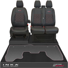 Load image into Gallery viewer, Ford Transit Custom MK1 Front 1+2 Bentley Diamond Quilt Leatherette Tailored Seat Covers & Tailored Rubber Mat Black MY-12-23 (Choice of 7 Colours) - Custom Sport Embroidery