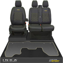 Load image into Gallery viewer, Ford Transit Custom MK1 Front 1+2 Bentley Diamond Quilt Leatherette Tailored Seat Covers & Tailored Rubber Mat Black MY-12-23 (Choice of 7 Colours) - Custom Sport Embroidery
