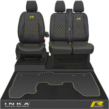 Load image into Gallery viewer, Ford Transit Custom MK1 Front 1+2 Bentley Diamond Quilt Leatherette Tailored Seat Covers & Tailored Rubber Mat Black MY-12-23 (Choice of 7 Colours) - R-SPORT Embroidery