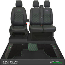 Load image into Gallery viewer, Ford Transit Custom Front 1+2 Bentley Diamond Quilt Tailored Seat Covers & Matching Tailored Floor Mat Black MY2012-23 - Custom Racing Embroidery