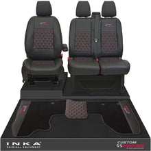 Load image into Gallery viewer, Ford Transit Custom Front 1+2 Bentley Diamond Quilt Tailored Seat Covers & Matching Tailored Floor Mat Black MY2012-23 - Custom Racing Embroidery