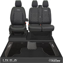 Load image into Gallery viewer, Ford Transit Custom Front 1+2 Bentley Diamond Quilt Tailored Seat Covers & Matching Tailored Floor Mat Black MY2012-23 - Custom Racing Embroidery