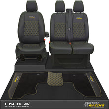 Load image into Gallery viewer, Ford Transit Custom Front 1+2 Bentley Diamond Quilt Tailored Seat Covers & Matching Tailored Floor Mat Black MY2012-23 - Custom Racing Embroidery
