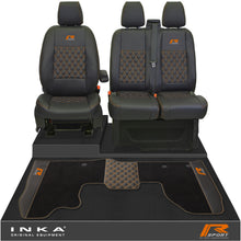 Load image into Gallery viewer, Ford Transit Custom Front 1+2 Bentley Diamond Quilt Tailored Seat Covers & Matching Tailored Floor Mat Black MY2012-23 - R-SPORT Embroidery