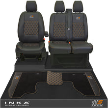Load image into Gallery viewer, Ford Transit Custom Front 1+2 Bentley Diamond Quilt Tailored Seat Covers & Matching Tailored Floor Mat Black MY2012-23 - S-TECH Embroidery