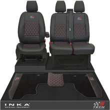 Load image into Gallery viewer, Ford Transit Custom Front 1+2 Bentley Diamond Quilt Tailored Seat Covers & Matching Tailored Floor Mat Black MY2012-23 - S-TECH Embroidery