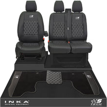 Load image into Gallery viewer, Ford Transit Custom Front 1+2 Bentley Diamond Quilt Tailored Seat Covers & Matching Tailored Floor Mat Black MY2012-23 - S-TECH Embroidery