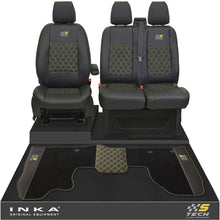 Load image into Gallery viewer, Ford Transit Custom Front 1+2 Bentley Diamond Quilt Tailored Seat Covers & Matching Tailored Floor Mat Black MY2012-23 - S-TECH Embroidery