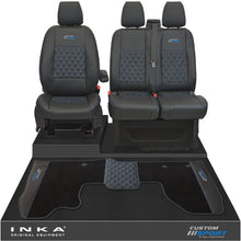 Load image into Gallery viewer, Ford Transit Custom Front 1+2 Bentley Diamond Quilt Tailored Seat Covers & Matching Tailored Floor Mat Black MY2012-23