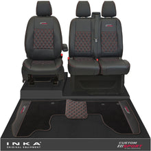Load image into Gallery viewer, Ford Transit Custom Front 1+2 Bentley Diamond Quilt Tailored Seat Covers & Matching Tailored Floor Mat Black MY2012-23