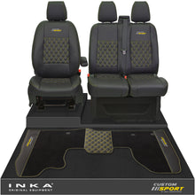 Load image into Gallery viewer, Ford Transit Custom Front 1+2 Bentley Diamond Quilt Tailored Seat Covers & Matching Tailored Floor Mat Black MY2012-23