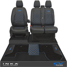 Load image into Gallery viewer, Ford Transit MK8/MK9 Front 1+2 Bentley Diamond Quilt Tailored Seat Covers & Matching Tailored Floor Mat Black MY2014 Onwards