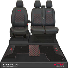 Load image into Gallery viewer, Ford Transit MK8/MK9 Front 1+2 Bentley Diamond Quilt Tailored Seat Covers & Matching Tailored Floor Mat Black MY2014 Onwards