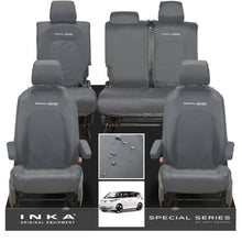 Load image into Gallery viewer, VW ID Buzz Life, Style, GTX Front & Rear Full Set INKA Tailored Waterproof Seat Covers Grey with Embroidery MY22 onwards
