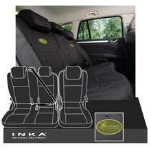 Load image into Gallery viewer, Land Rover Defender INKA Rear Split Set Tailored Waterproof Seat Covers Black MY-05-16 - Balmoral Embroidery