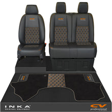 Load image into Gallery viewer, Mercedes Benz Sprinter Front 1+2 Bentley Leatherette Tailored Seat Covers & Matching Tailored Floor Mat Black MY-2018> (7 Colours) - CV Professional Embroidery