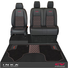 Load image into Gallery viewer, Mercedes Benz Sprinter Front 1+2 Bentley Leatherette Tailored Seat Covers & Matching Tailored Floor Mat Black MY-2018> (7 Colours) - CV Professional Embroidery