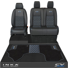 Load image into Gallery viewer, Mercedes Benz Sprinter Front 1+2 Bentley Leatherette Tailored Seat Covers & Matching Tailored Floor Mat Black MY-2018> (7 Colours) - CV Sport Embroidery