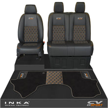 Load image into Gallery viewer, Mercedes Benz Sprinter Front 1+2 Bentley Leatherette Tailored Seat Covers & Matching Tailored Floor Mat Black MY-2018> (7 Colours) - CV Sport Embroidery