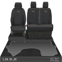 Load image into Gallery viewer, New Mercedes Benz Sprinter INKA Front 1+2 Tailored Waterproof Seat Covers & Tailored Rubber Mat Black MY18 To Present