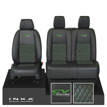 Load image into Gallery viewer, Mercedes Benz Sprinter INKA Front Set Tailored Leatherette Seat Covers Black Bentley Diamond Quilt (7 Colours) with embroidery MY18 to Present Fits All Derivatives - CV Racing Embroidery