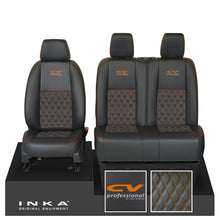Load image into Gallery viewer, Mercedes Benz Sprinter INKA Front Set Tailored Leatherette Seat Covers Black Bentley Diamond Quilt (7 Colours) with embroidery MY18 to Present Fits All Derivatives - CV Professional Embroidery