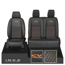 Load image into Gallery viewer, Mercedes Benz Sprinter INKA Front Set Tailored Leatherette Seat Covers Black Bentley Diamond Quilt (7 Colours) with embroidery MY18 to Present Fits All Derivatives - CV Racing Embroidery