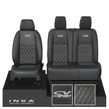 Load image into Gallery viewer, Mercedes Benz Sprinter INKA Front Set Tailored Leatherette Seat Covers Black Bentley Diamond Quilt (7 Colours) with embroidery MY18 to Present Fits All Derivatives - CV Sport Embroidery