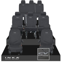 Load image into Gallery viewer, VW Transporter Shuttle T6.1, T6 8 Seater Tailored Waterproof Seat Covers Black MY 15-23