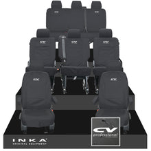 Load image into Gallery viewer, VW Transporter Shuttle T6.1, T6 8 Seater Tailored Waterproof Seat Covers Black MY 15-23