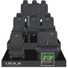 Load image into Gallery viewer, VW Transporter Shuttle T6.1, T6 Full Set Tailored Waterproof Seat Covers Black MY 15-23 - R-Series Embroidery