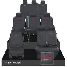 Load image into Gallery viewer, VW Transporter Shuttle T6.1, T6 Full Set Tailored Waterproof Seat Covers Black MY 15-23 - CV Professional Embroidery