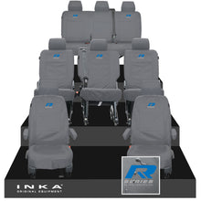 Load image into Gallery viewer, VW Transporter Shuttle T6.1, T6 8 Seater Tailored Waterproof Seat Covers Grey MY 15-23 - R-Series Embroidery