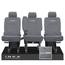 Load image into Gallery viewer, VW Transporter Shuttle T6.1, T6 Rear 1+1+1 Tailored Waterproof Seat Covers Grey MY-15-23 - Sport-Series Embroidery